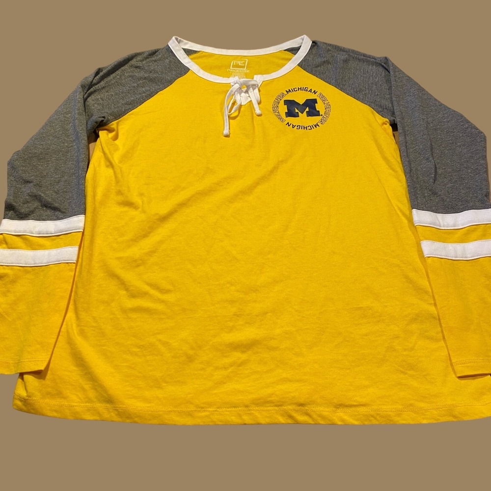 Adidas Womens M Michigan Wolverines Yellow Long Sleeve Lace Up Shirt